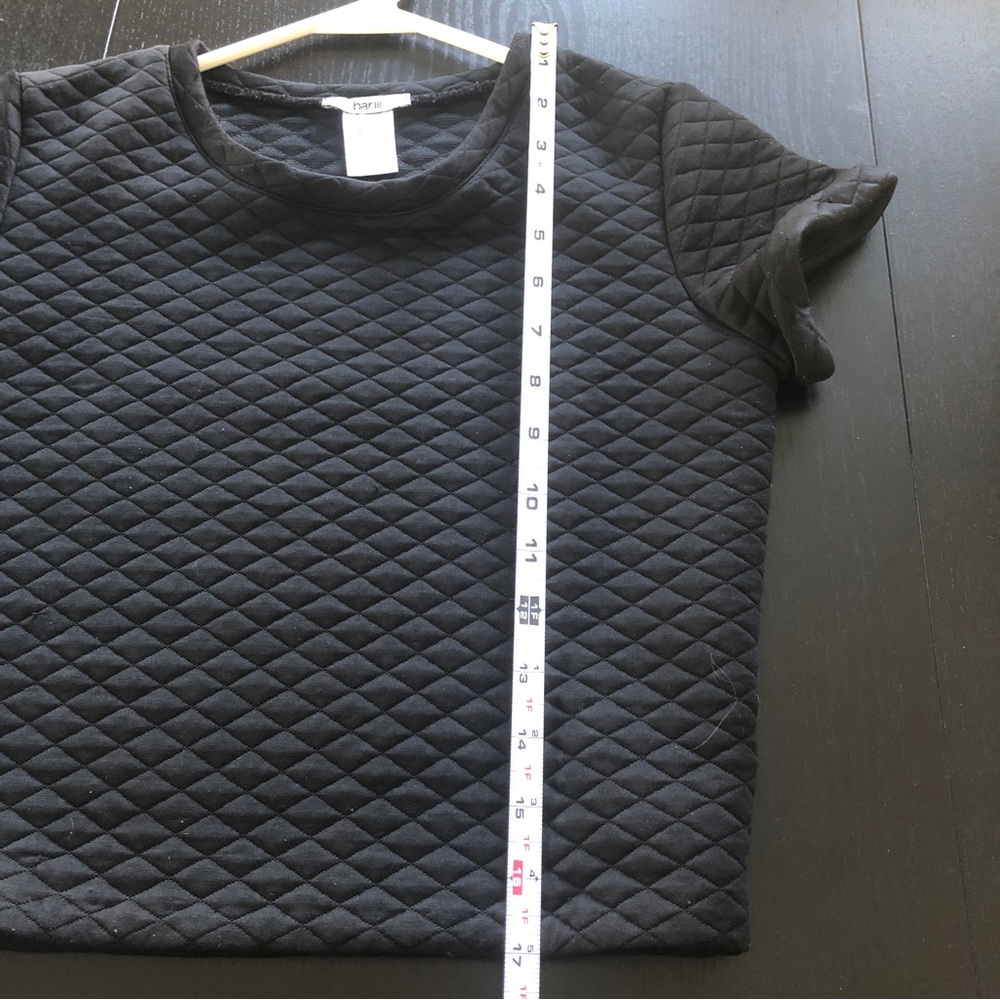 Bar III Black Crop Top with Quilted Texture and Cuffed Sleeve, Size XS - Picture 7 of 9